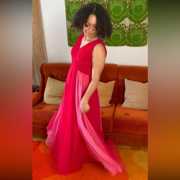 XS/S| 60s “Jack Bryan” Chiffon Multi Colored Pink Prom Formal Gown - Picture 3 of 7